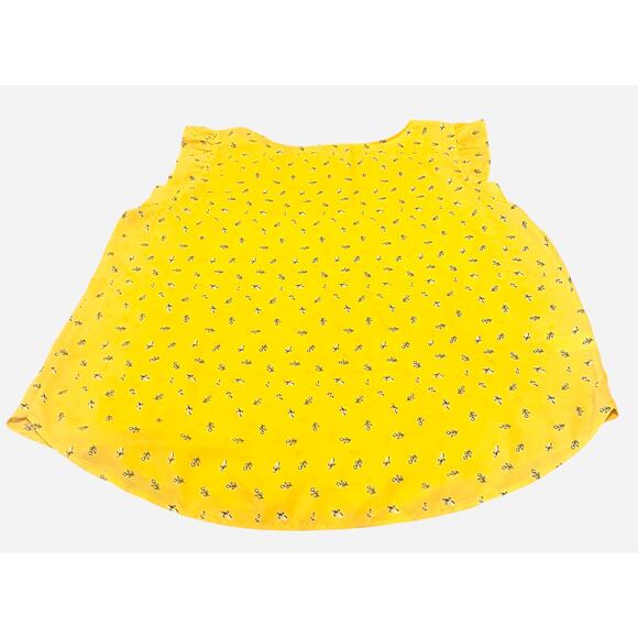 LOFT OUTLET CAP SLV RND NECK TUNIC BLOUSE, WOMENS, XL, YELLOW W/SMALL FLOWERS - Picture 6 of 11
